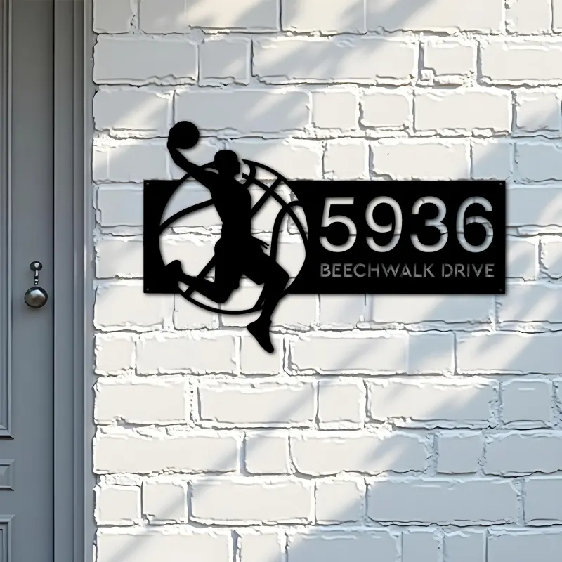 Custom Metal Basketball player Sport Metal Address Sign, House number, Outdoor Number Signage, Yard Sign Address Plate
