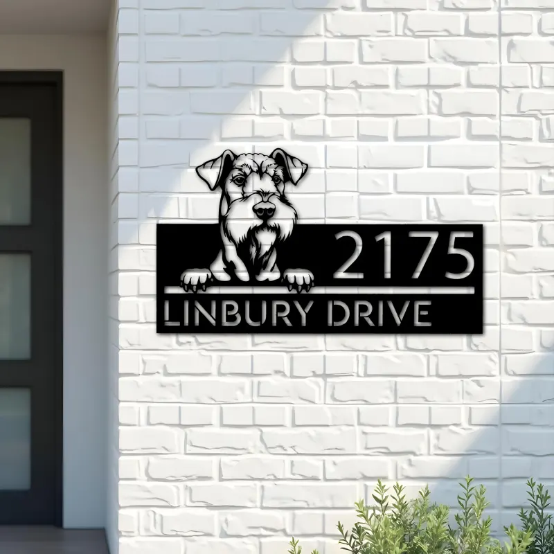 Custom Metal Airedale terrier dog Puppy Metal Address Sign House number Hanging Address Plaque Yard Sign Outdoor decor