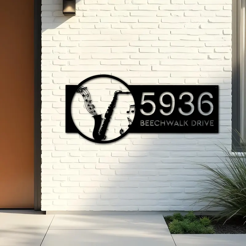 Custom Metal Saxophone musical instrument Metal Address Sign Custom House number Hanging Address Plaque Yard Sign Outdoor