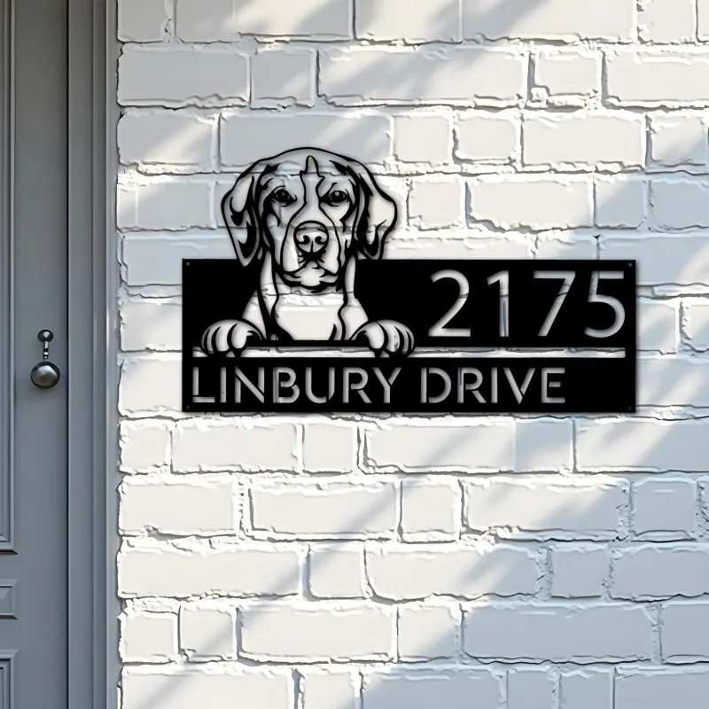 Custom Metal Foxhound dog Puppy Metal Address Sign House number Hanging Address Plaque Yard Sign Outdoor decor
