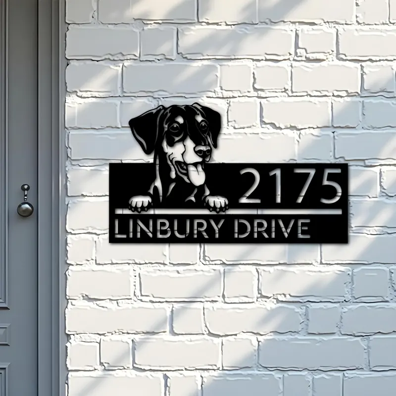 Custom Metal German Pinscher dog Puppy Metal Address Sign House number Hanging Address Plaque Yard Sign Outdoor decor