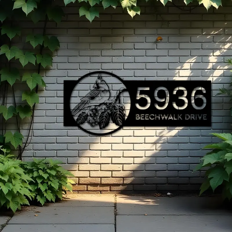 Custom Metal Tufted titmouse bird Metal Address Sign, House number, Outdoor Number Signage, Yard Sign Address Plate