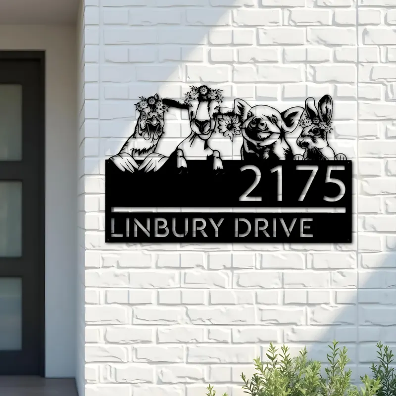 Custom Metal Goat pig chicken rabbit farm animals ranch Metal Address Sign, House number, Outdoor Number Signage, Yard Sign Address Plate