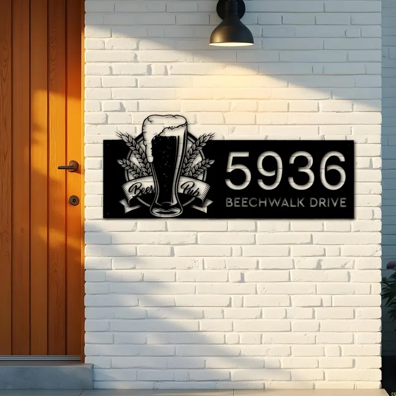 Custom Metal Beer Pub bar Metal Address Sign, House number, Outdoor Number Signage, Yard Sign Address Plate