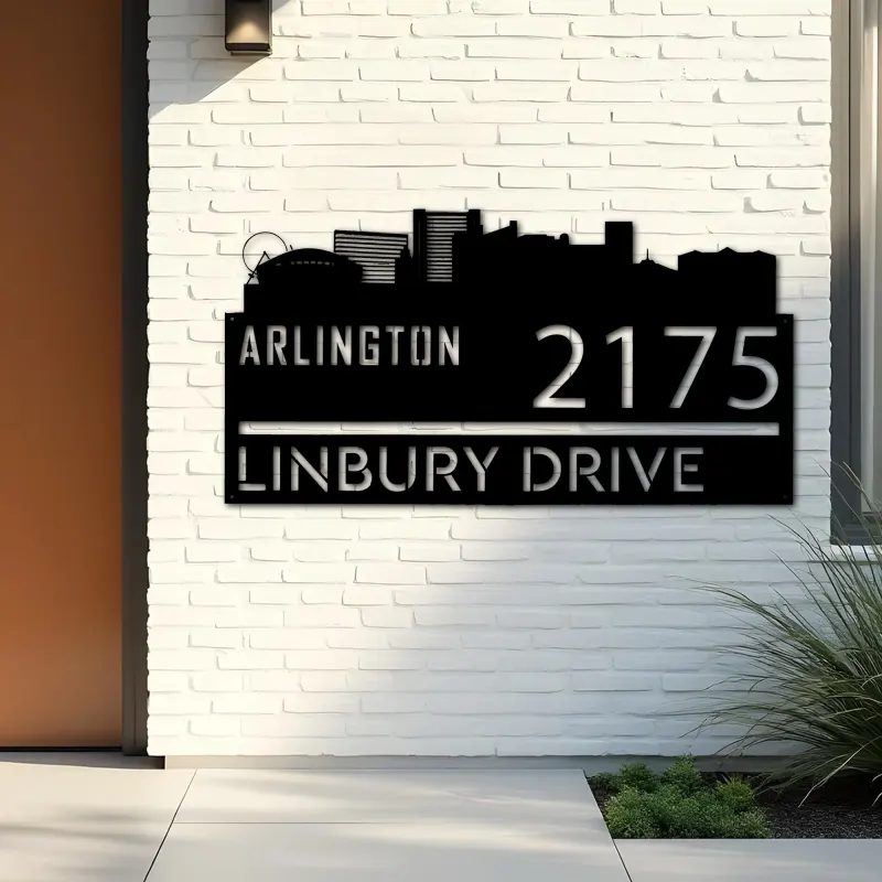Custom Metal Arlington city skyline Metal Address Sign Hanging Address Plaque house number Yard Outdoor Sign