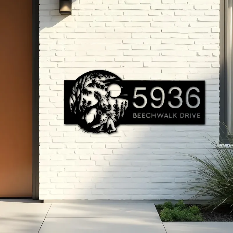 Custom Metal Moose with a calf Wild animal wildlife Metal Address Sign, House number, Outdoor Number Signage, Yard Sign Address Plate