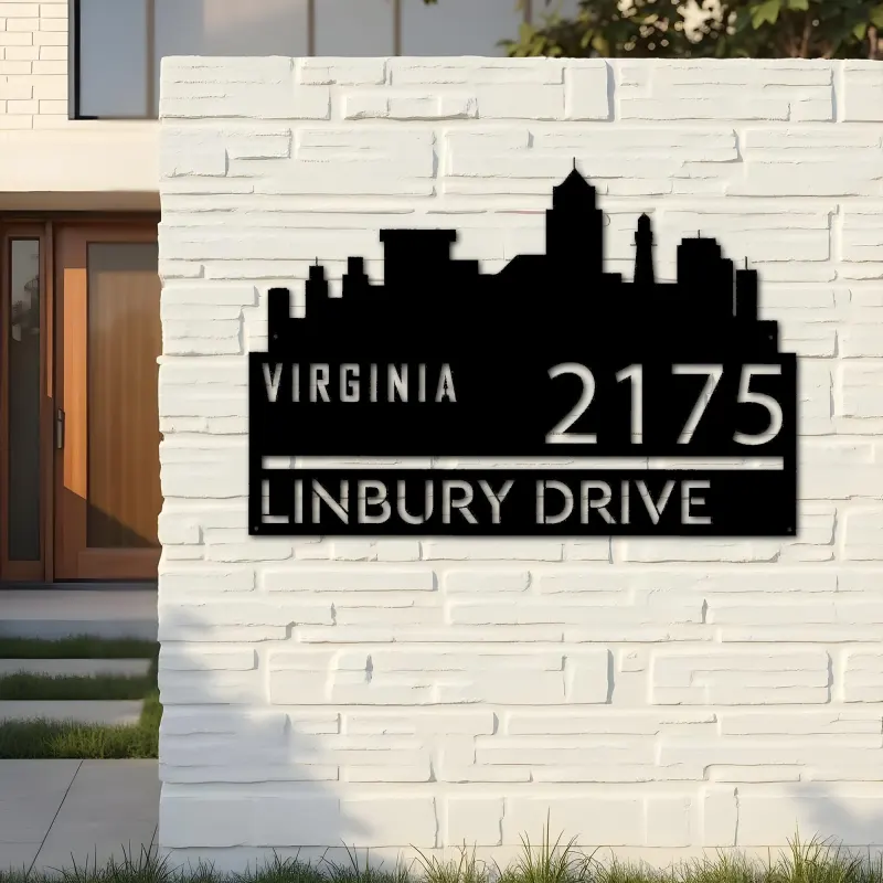 Custom Metal Virginia city skyline Metal Address Sign Hanging Address Plaque house number Yard Outdoor Sign