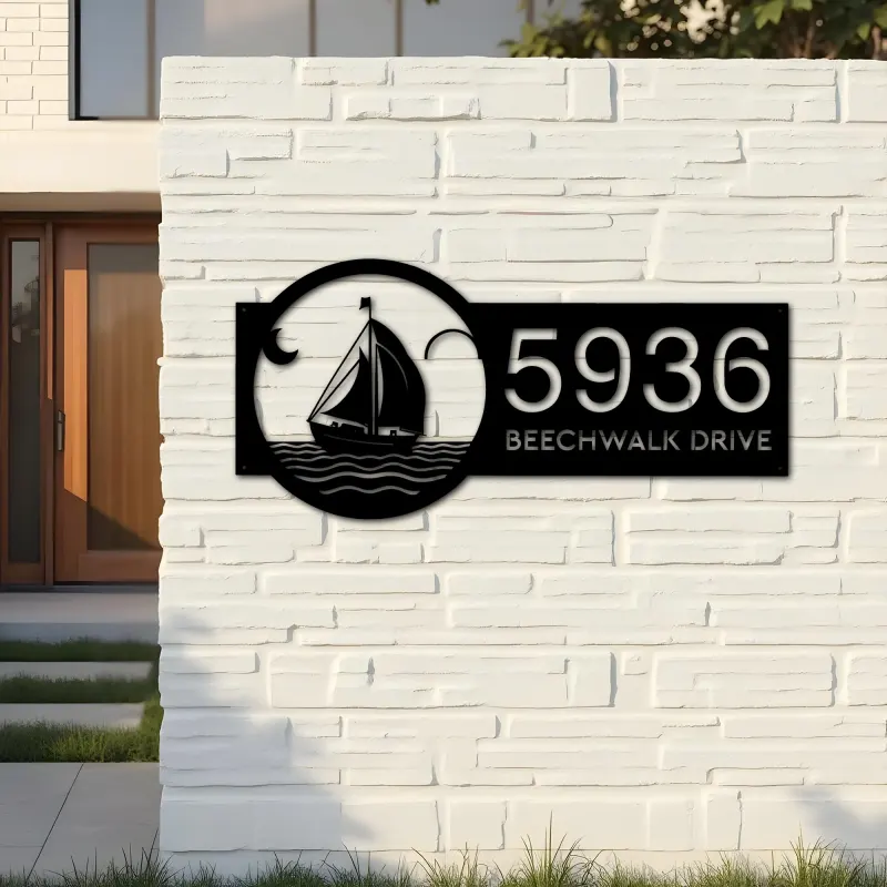 Custom Metal Sailboat Metal Address Sign Custom House number Hanging Address Plaque Yard Sign Outdoor