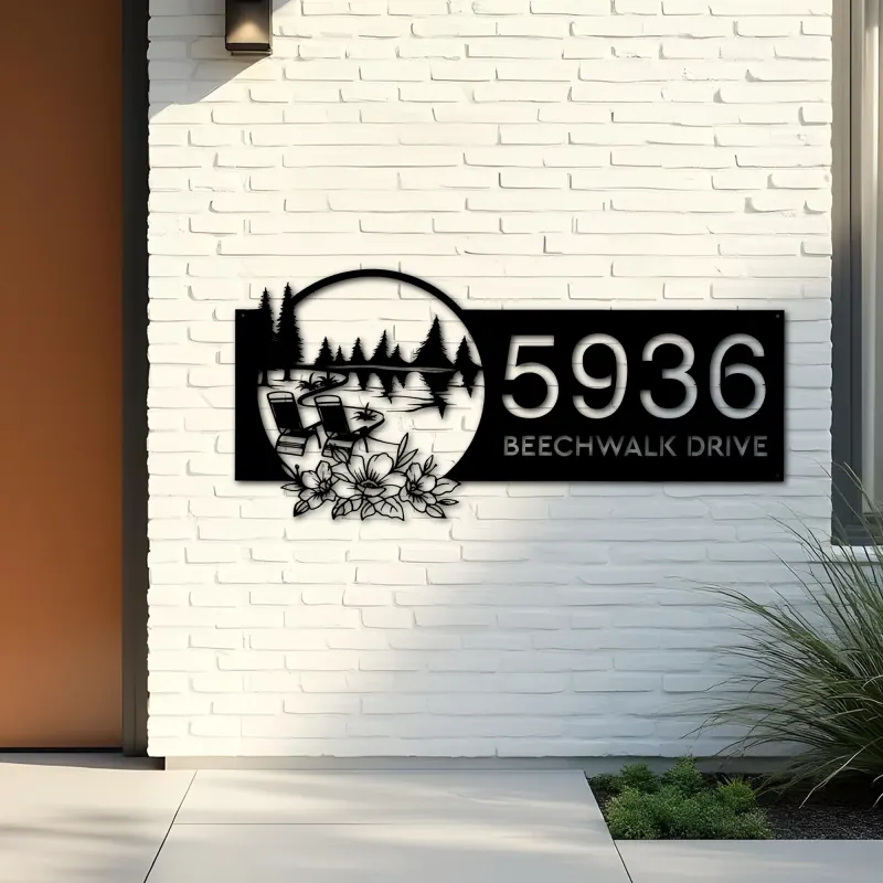Custom Metal Lake scene adirondack chair Metal Address Sign House number Hanging Address Plaque Yard Sign Outdoor