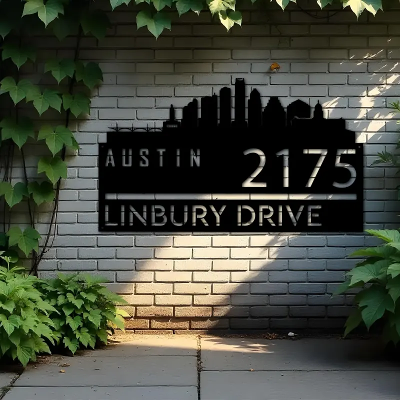 Custom Metal Austin city skyline Metal Address Sign Hanging Address Plaque house number Yard Outdoor Sign