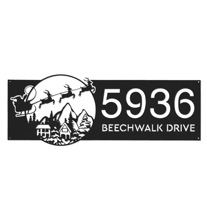 Custom Metal Christmas Santa Claus on sleigh reindeer Metal Address Sign, House number, Outdoor Number Signage, Yard Sign Address Plate