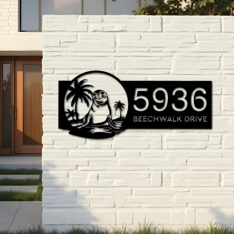 Custom Metal Cute Seal Wild animal wildlife Metal Address Sign, House number, Outdoor Number Signage, Yard Sign Address Plate
