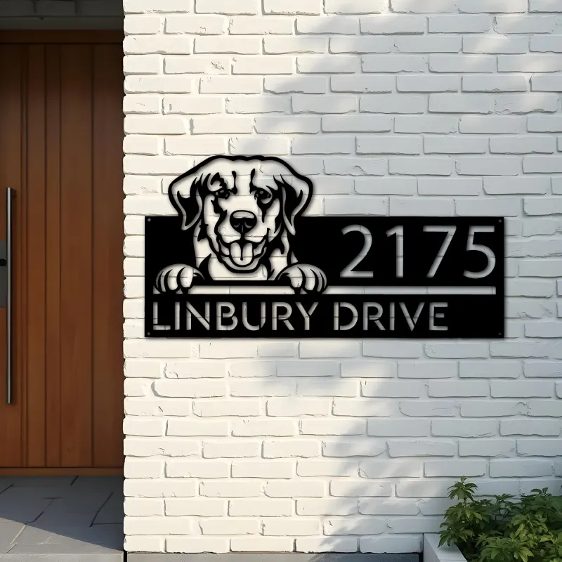 Custom Metal Golden Retriever dog Metal Address Sign House number Hanging Address Plaque Yard Sign Outdoor decor