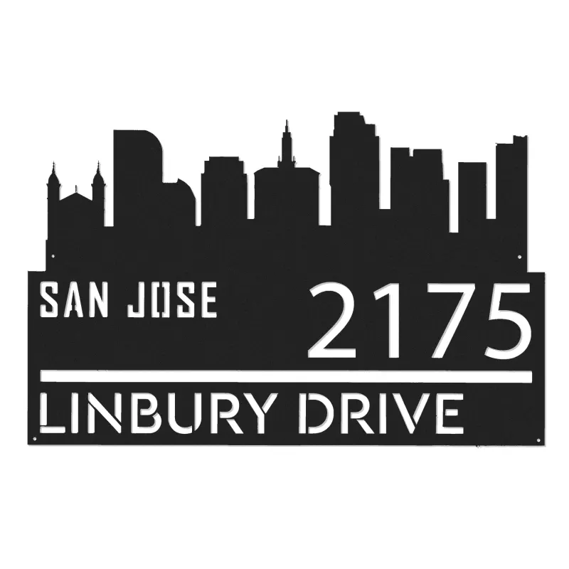 Custom Metal San Jose city skyline Metal Address Sign Hanging Address Plaque house number Yard Outdoor Sign
