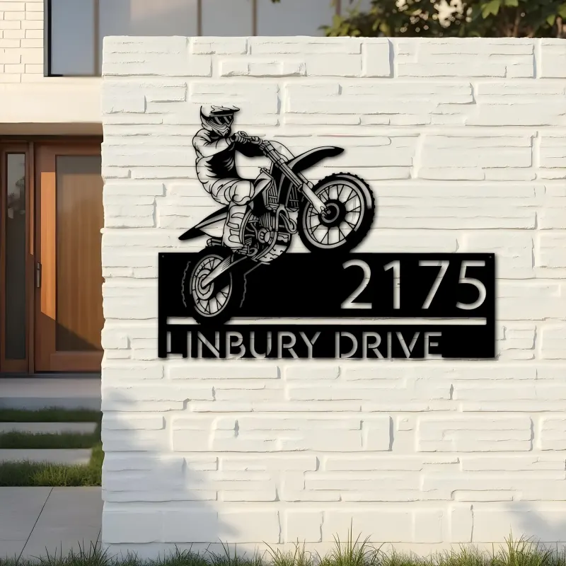 Custom Metal Dirtbike Motocross rider Metal Address Sign, House number, Outdoor Number Signage, Yard Sign Address Plate