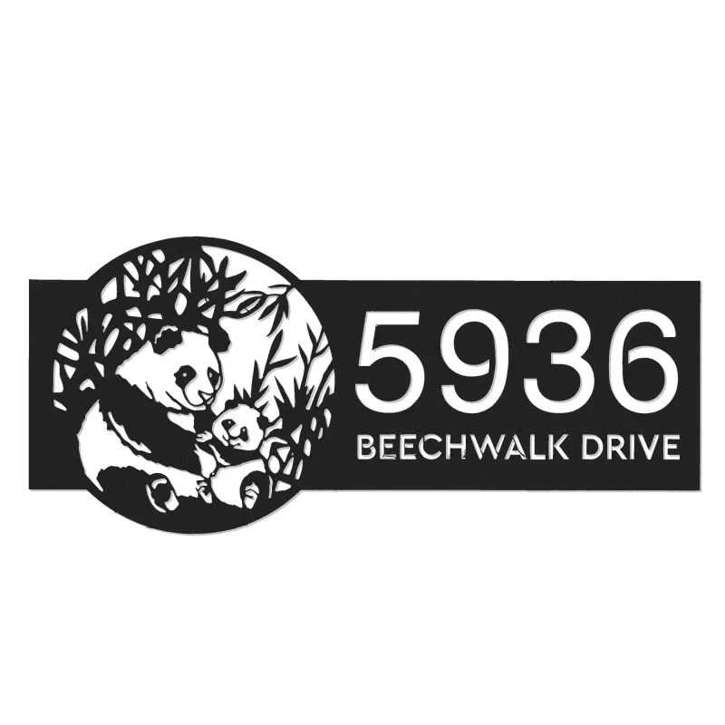 Custom Metal Panda Metal Address Sign, House number, Outdoor Number Signage, Yard Sign Address Plate