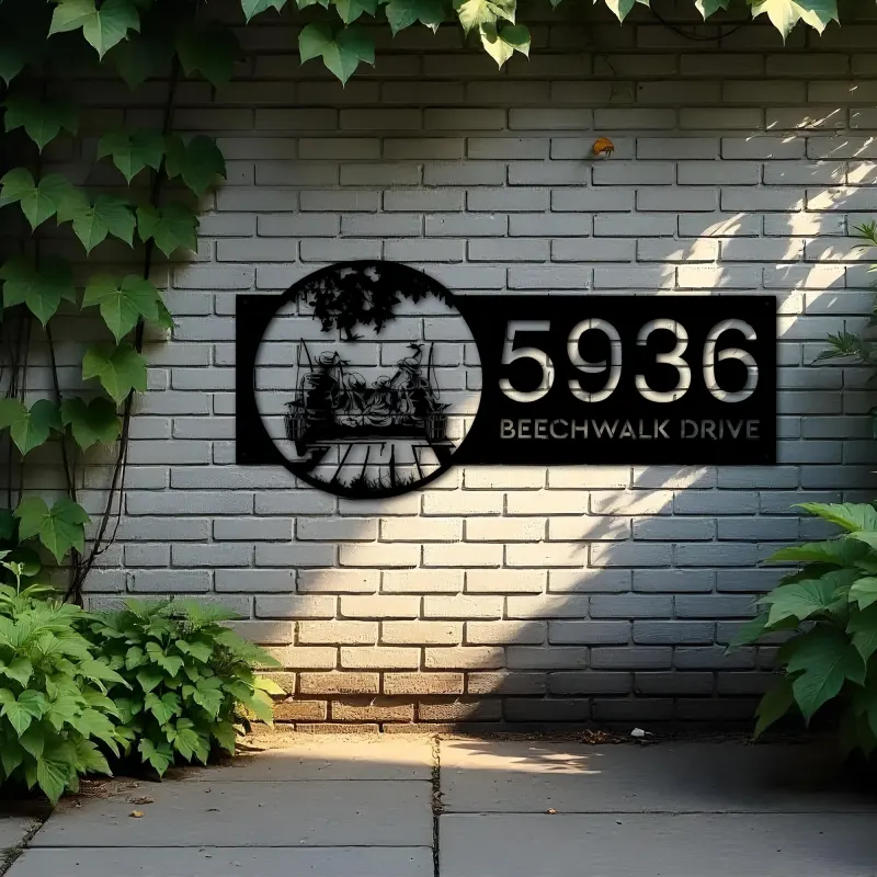 Custom Metal Mom Dad and daughters go fishing Metal Address Sign Custom House number Hanging Address Plaque Yard Sign Outdoor