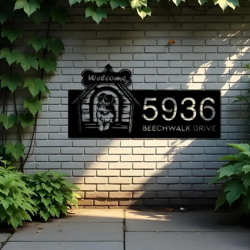 Custom Metal Border Collie dog puppy welcome Metal Address Sign, House number, Outdoor Number Signage, Yard Sign Address Plate