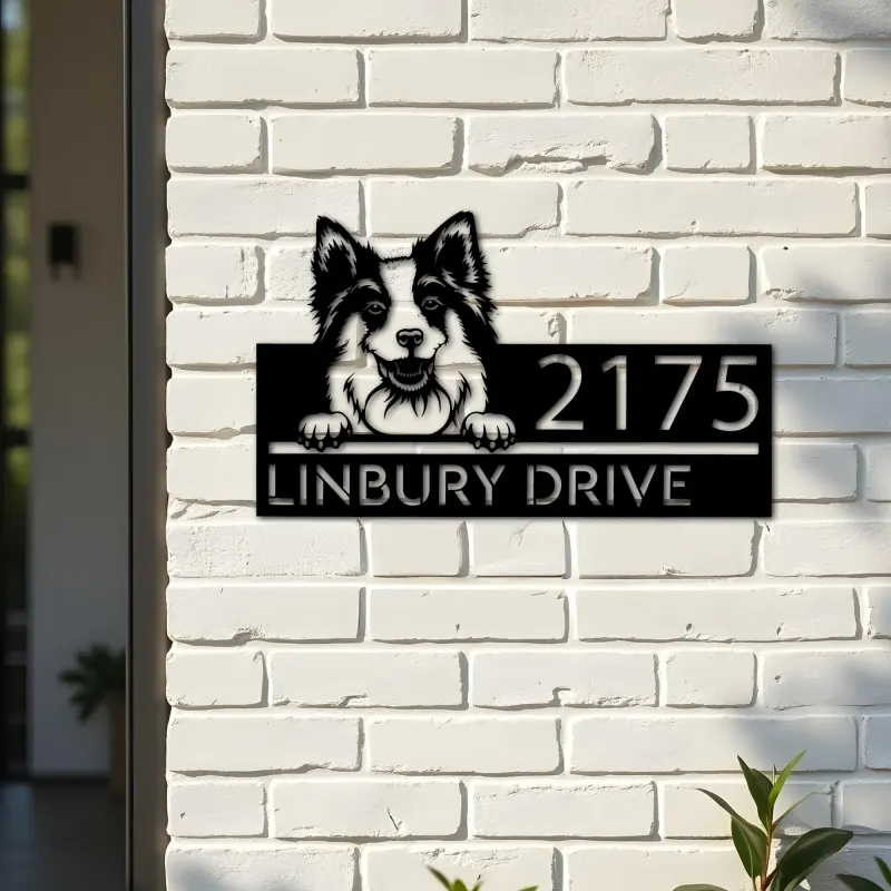 Custom Metal Icelandic Sheepdog dog Puppy Metal Address Sign House number Hanging Address Plaque Yard Sign Outdoor decor