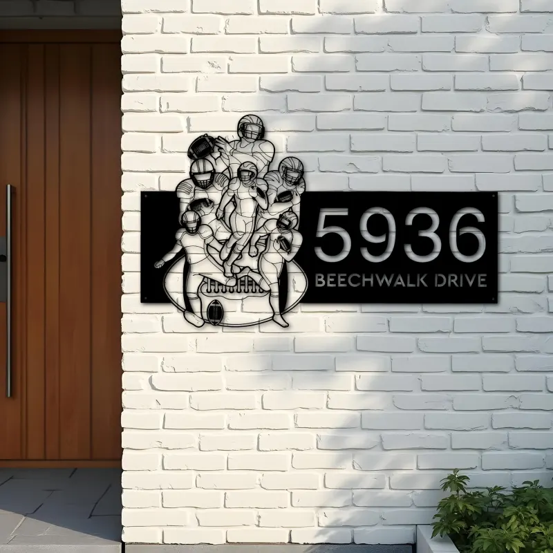Custom Metal Football player Sport Metal Address Sign, House number, Outdoor Number Signage, Yard Sign Address Plate
