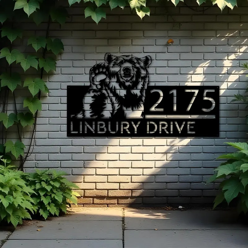 Custom Metal Grizzly Bear Metal Address Sign, House number, Outdoor Number Signage, Yard Sign Address Plate001