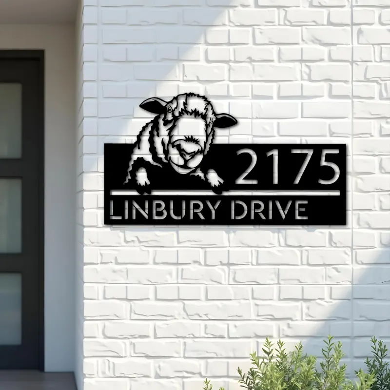 Custom Metal Peeking Sheep farm animal ranch Metal Address Sign, House number, Outdoor Number Signage, Yard Sign Address Plate