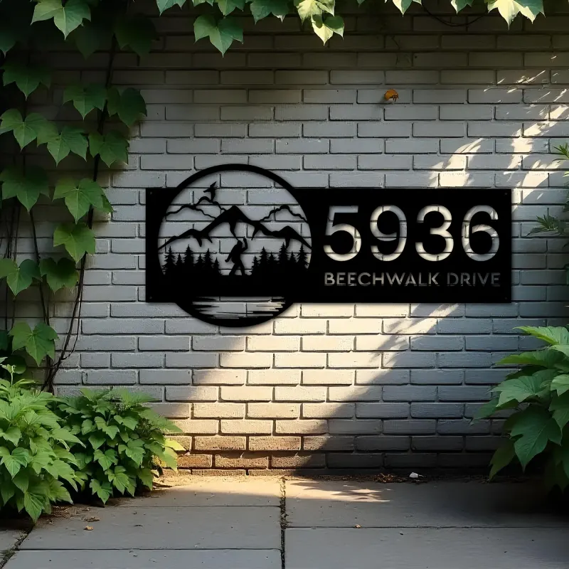 Custom Metal Bigfoot Sasquatch wild life forest Metal Address Sign, House number, Outdoor Number Signage, Yard Sign Address Plate