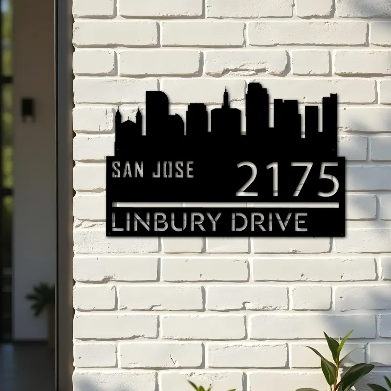 Custom Metal San Jose city skyline Metal Address Sign Hanging Address Plaque house number Yard Outdoor Sign