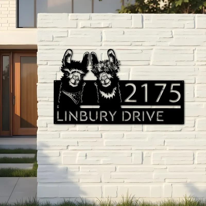 Custom Metal Llamas Metal Address Sign, House number, Outdoor Number Signage, Yard Sign Address Plate