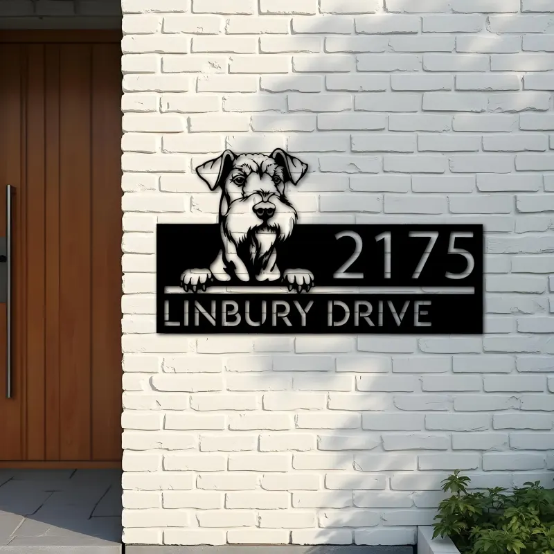 Custom Metal Airedale terrier dog Puppy Metal Address Sign House number Hanging Address Plaque Yard Sign Outdoor decor