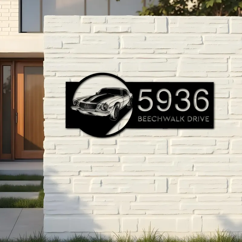Custom Metal Sport car Metal Address Sign Custom House number Hanging Address Plaque Yard Sign Outdoor