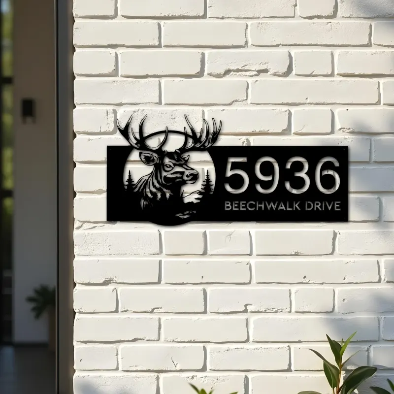 Custom Metal Deer elk forest wildlife Metal Address Sign Custom House Number Hanging Address Plaque Yard Sign Outdoor Sign