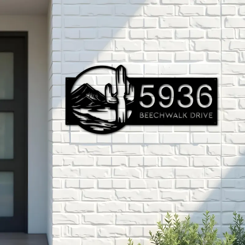 Custom Metal Cactus mountain scene wild life Metal Address Sign, House number, Outdoor Number Signage, Yard Sign Address Plate