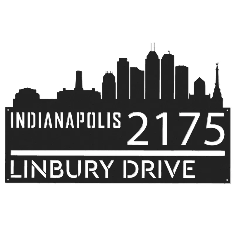 Custom Metal Indianapolis city skyline Metal Address Sign Hanging Address Plaque house number Yard Outdoor Sign