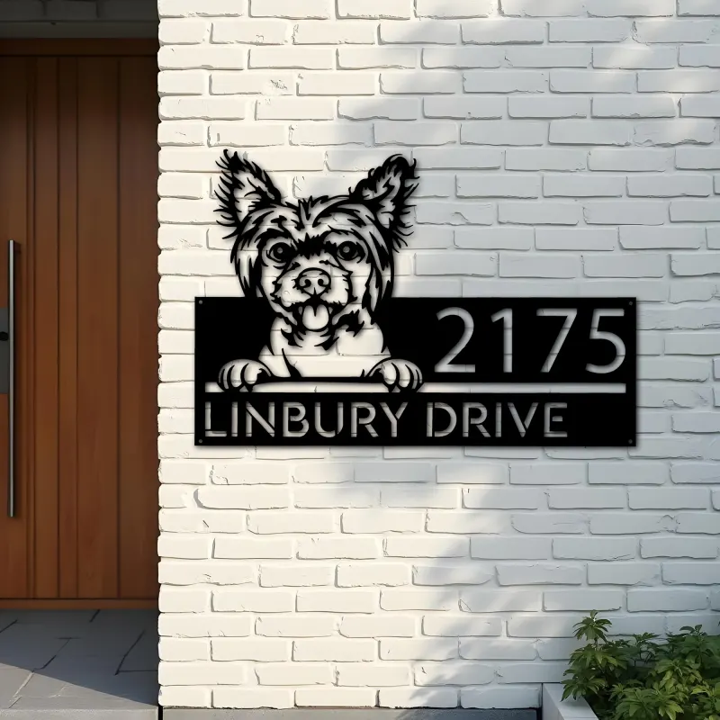 Custom Metal Chinese Crested dog Puppy Metal Address Sign House number Hanging Address Plaque Yard Sign Outdoor decor