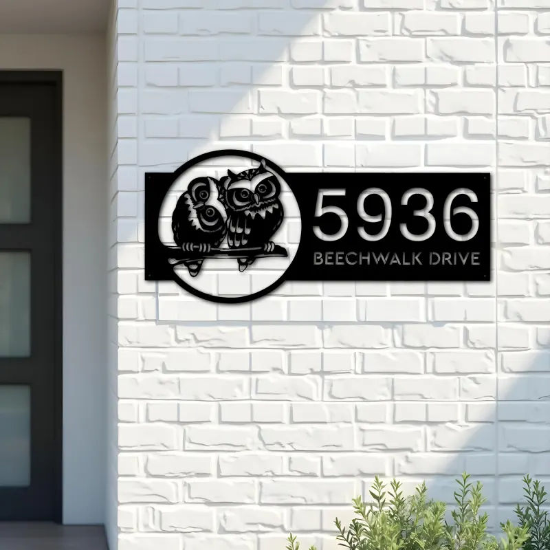 Custom Metal Cute Owls couple Metal Address Sign, House number, Outdoor Number Signage, Yard Sign Address Plate