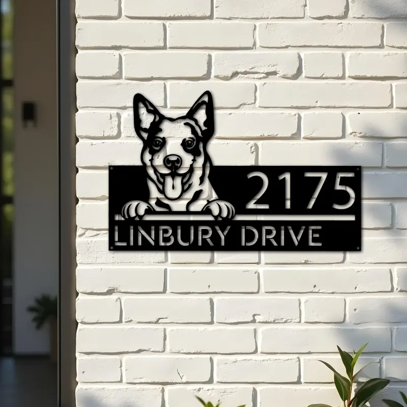 Custom Metal Australian Cattle dog cute puppy Metal Address Sign House number Hanging Address Plaque Yard Sign Outdoor decor