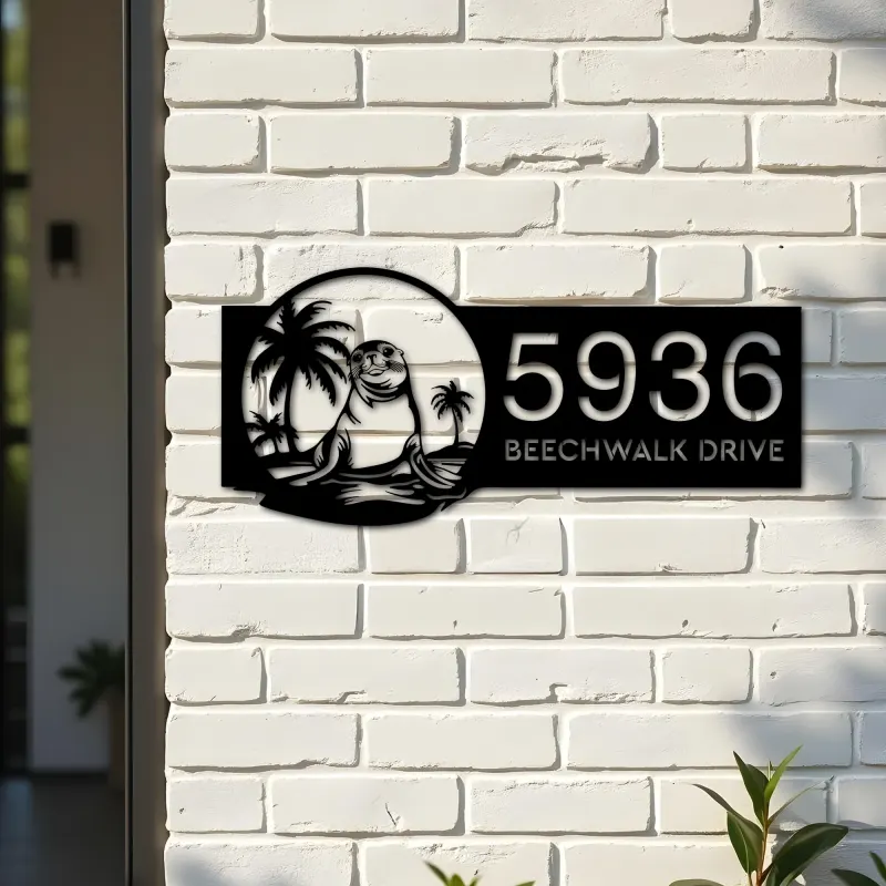 Custom Metal Cute Seal Wild animal wildlife Metal Address Sign, House number, Outdoor Number Signage, Yard Sign Address Plate
