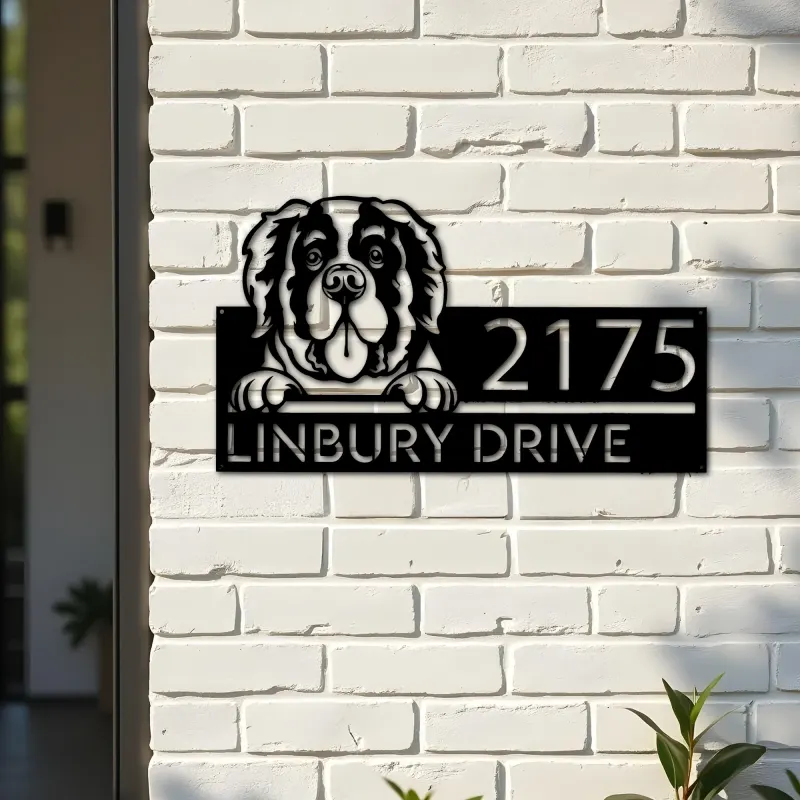 Custom Metal Saint Bernard Dog Cute puppy Metal Address Sign House number Hanging Address Plaque Yard Sign Outdoor decor
