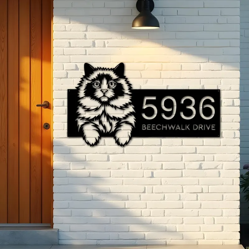 Custom Metal Ragdoll Cat Pet kitty Metal Address Sign, House number, Outdoor Number Signage, Yard Sign Address Plate