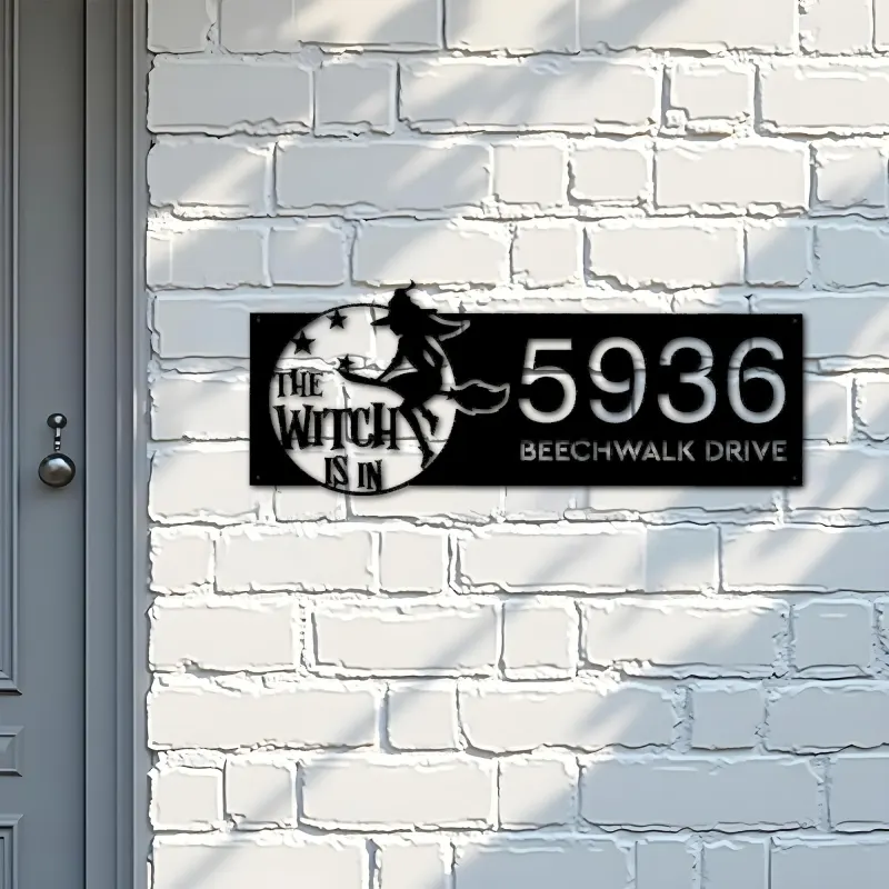 Custom Metal The witch is in halloween Metal Address Sign, House number, Outdoor Number Signage, Yard Sign Address Plate