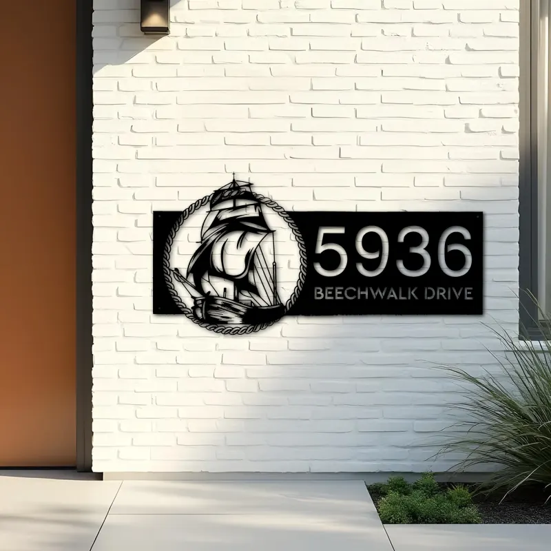 Custom Metal Ship with rope sea adventure Metal Address Sign, House number, Outdoor Number Signage, Yard Sign Address Plate