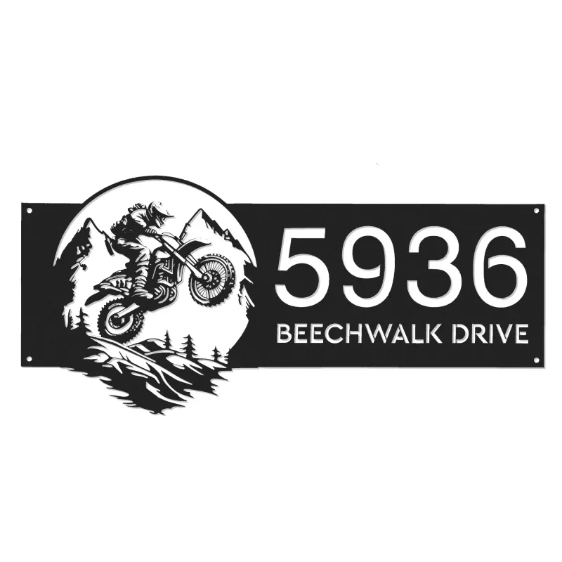 Custom Metal Motocross rider Mountain bike climbing Metal Address Sign, House number, Outdoor Number Signage, Yard Sign Address Plate