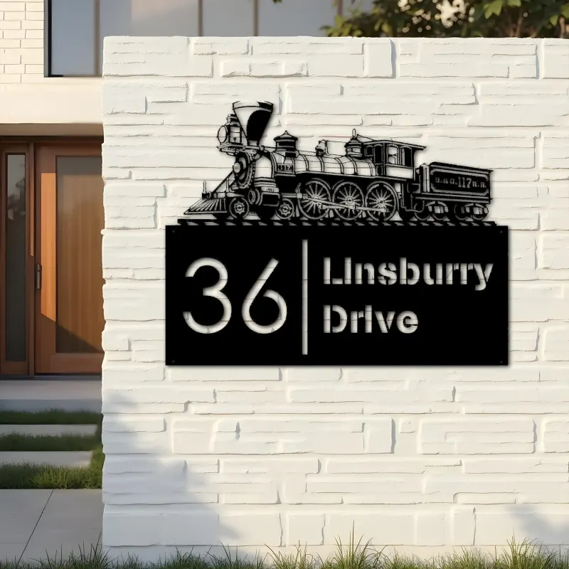 Custom Metal Train Metal Address Sign, House number, Outdoor Number Signage, Yard Sign Address Plate002