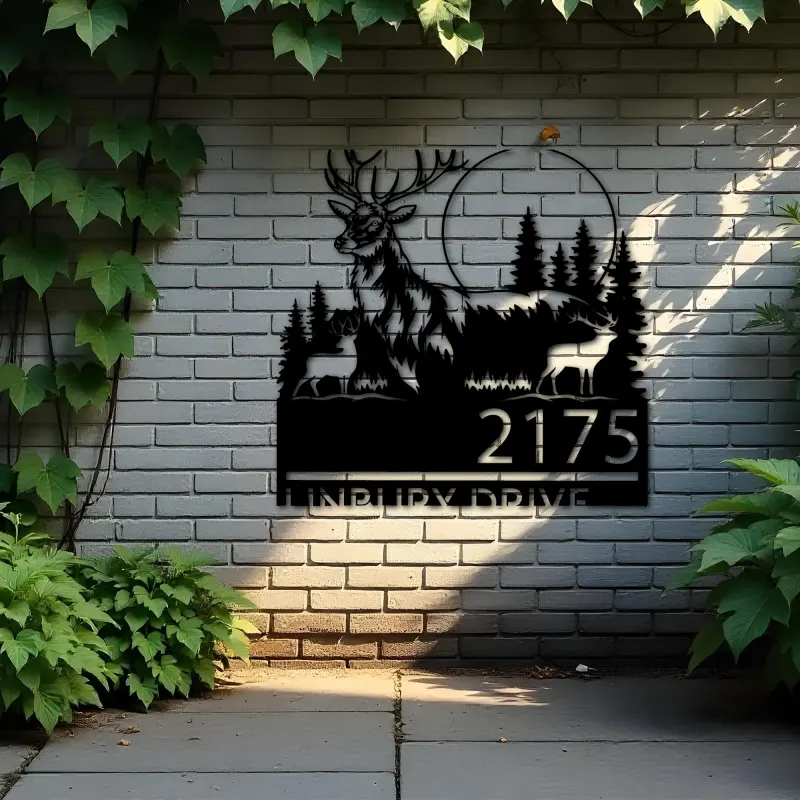 Custom Metal Elk deer wildlife scene Metal Address Sign, House number, Outdoor Number Signage, Yard Sign Address Plate