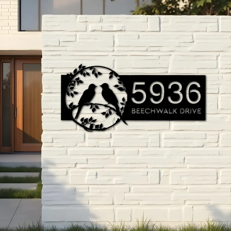 Custom Metal Bird couple Metal Address Sign, House number, Outdoor Number Signage, Yard Sign Address Plate002