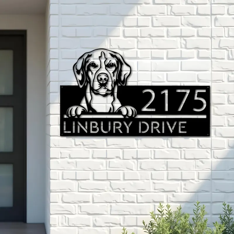 Custom Metal Foxhound dog Puppy Metal Address Sign House number Hanging Address Plaque Yard Sign Outdoor decor