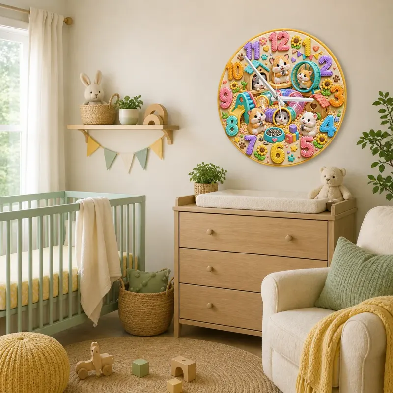 Cute Hamster Playground Kids Room Wall Clock