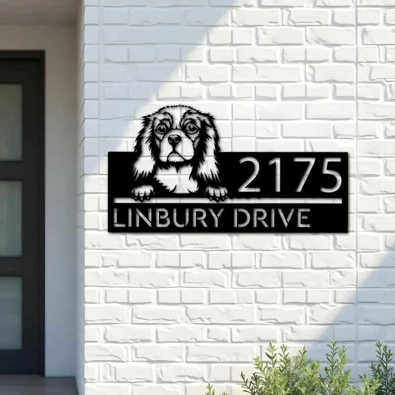 Custom Metal Cocker Spaniel dog Puppy Metal Address Sign House number Hanging Address Plaque Yard Sign Outdoor decor