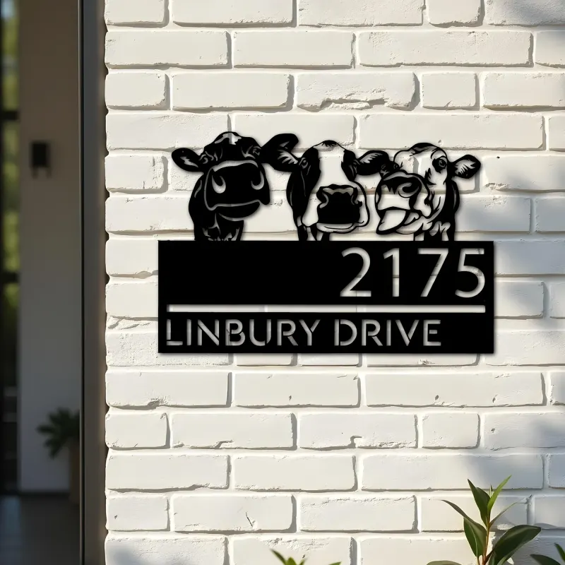 Custom Metal Cows Heifers farmhouse Metal Address Sign House number Hanging Address Plaque Yard Sign Outdoor decor